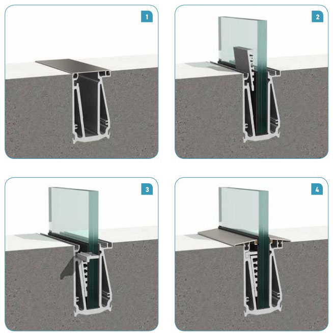 A 20 Line On-floor glass supporting system